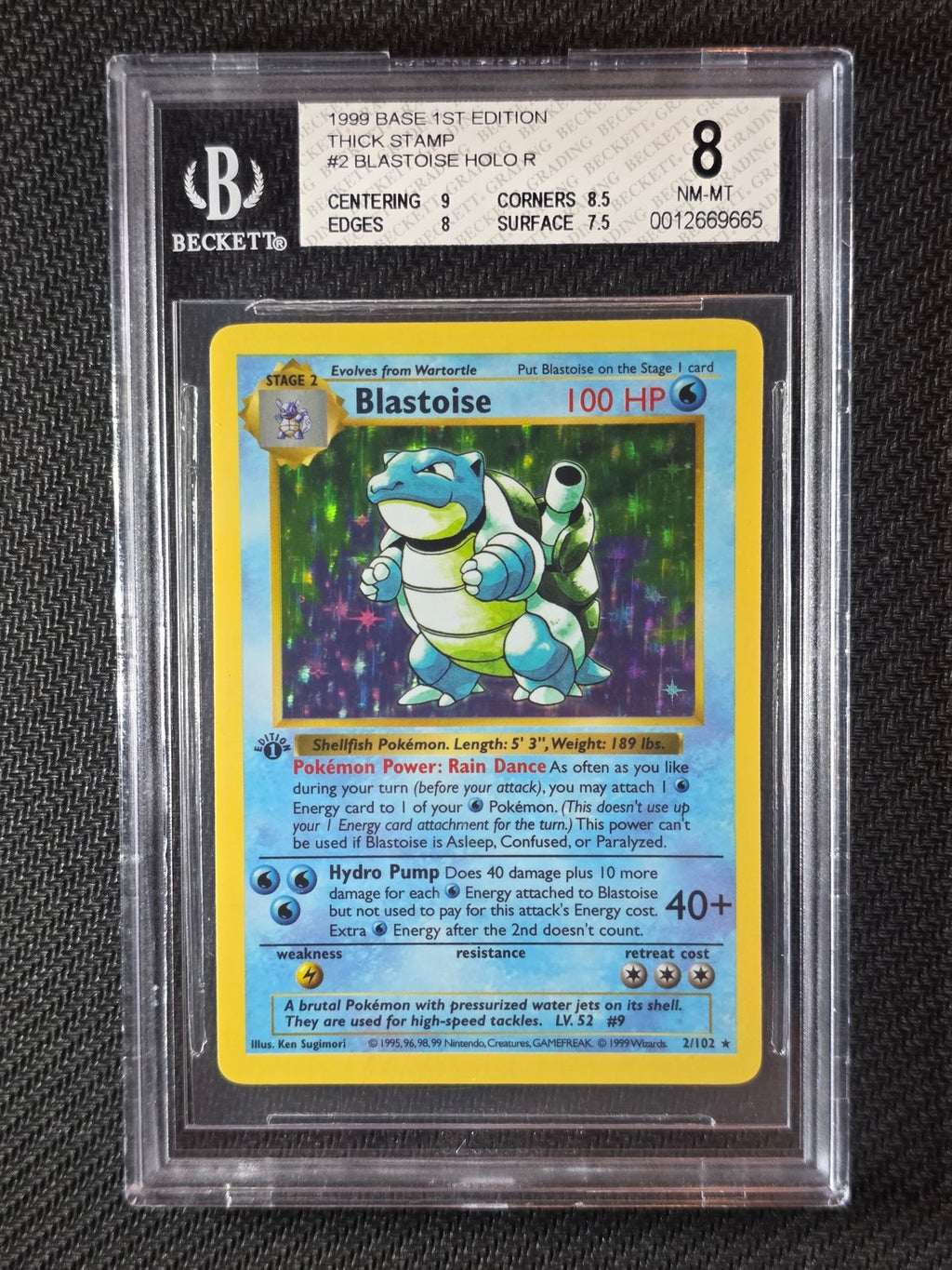 1999 Pokemon Base Set 1st Edition Blastoise 2/102 Thick Stamp BGS 8 NM-MT