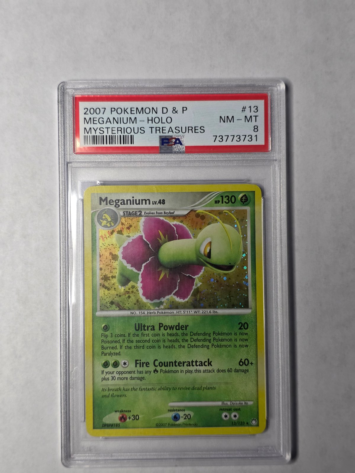 2007 Pokemon Mysterious Treasures Meganium Holo 13/123 PSA 8 NM-MT