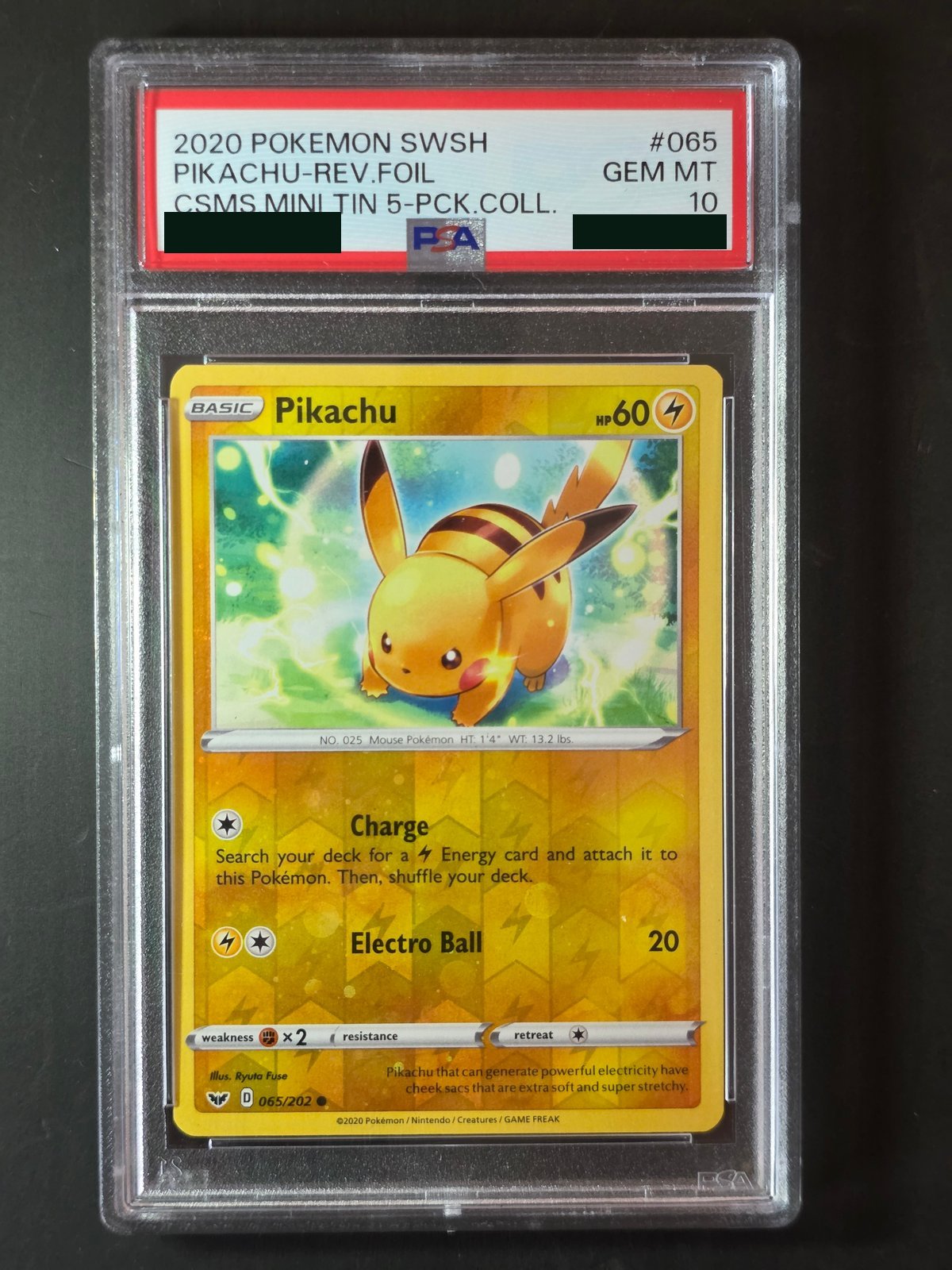 2020 Pokemon Pikachu 065/202 Reverse Cosmos Holo PSA 10 GEM MT